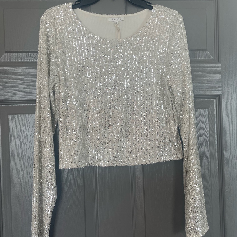 Z supply long sleeve sequin crop top